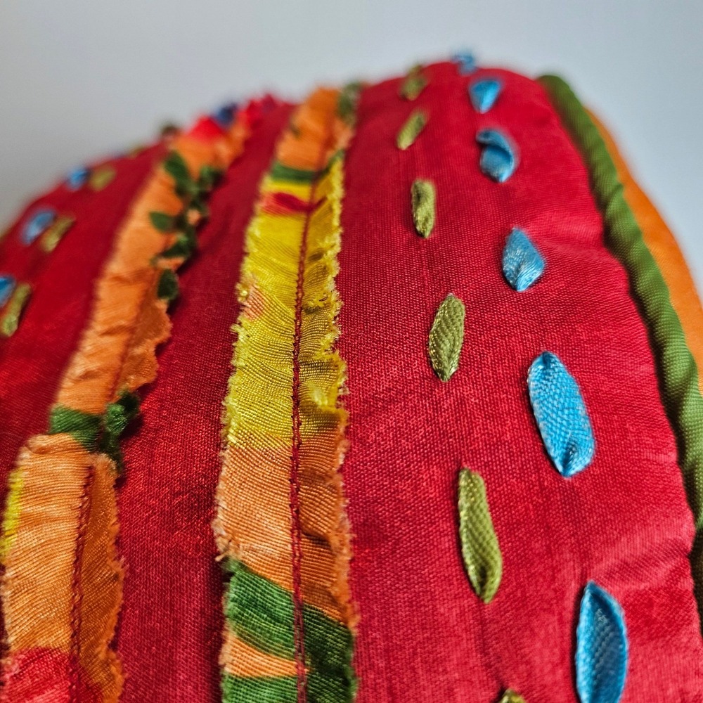 Pier 1 Imports Floral Round Throw Pillow 13" Orange Red Colorful Boho Maximalist - Picture 6 of 8